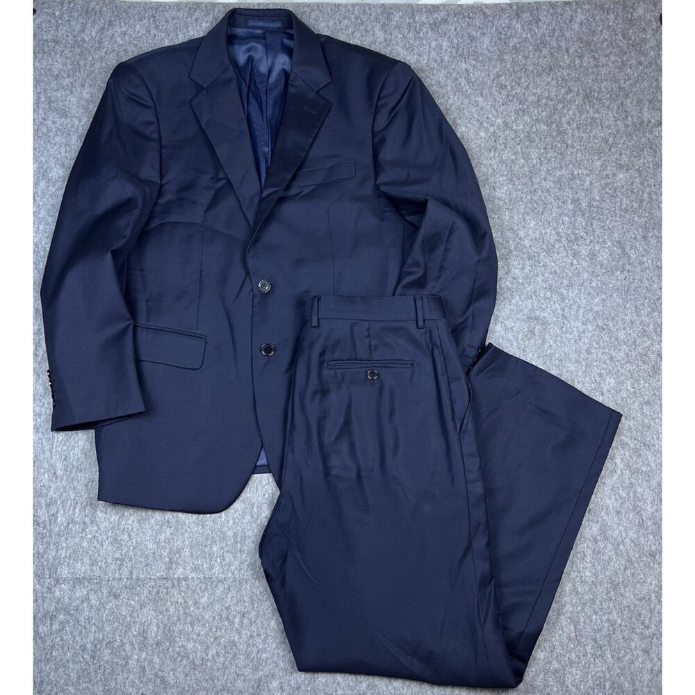 Mantoni Men's 2 Piece Suit Super 140's 100% Virgin Blue Wool Size 40 Pants 40/34
